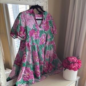 Floral Pink and Green Dress